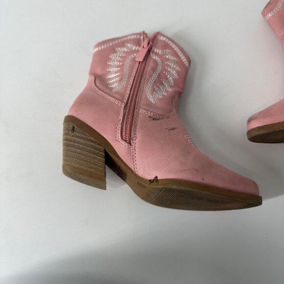 Girls Pink Western Cowboy Boots Size 6 With Silver Embroidery & Side Zippers - Picture 7 of 10